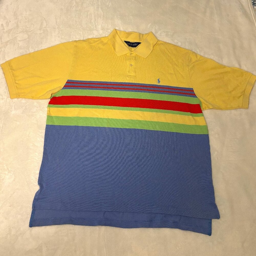Polo Golf Ralph Lauren Color Block Striped Polo Shirt Men Size XL Pima Cotton